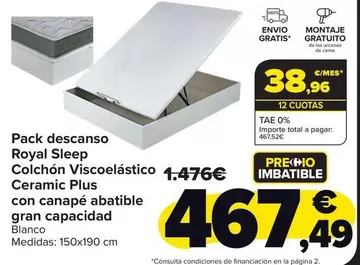 Pack Descanso Royal Sleep Colchon Viscoelastico Ceramic Plus  Con Canape Abatible Gran Capacidad