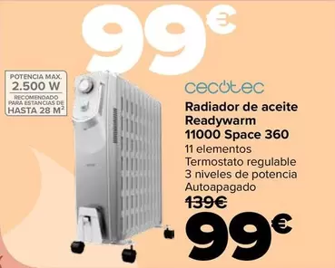 Cecotec - Radiador De Aceite Readywarm 11000 Space 360