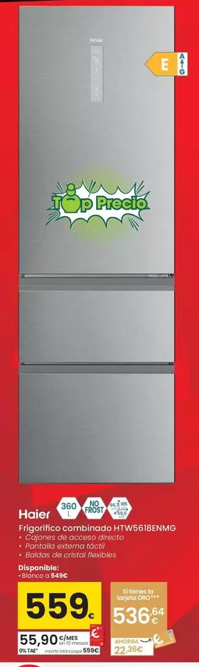 Haier - Frigorifico Combinado HTW5618ENMG