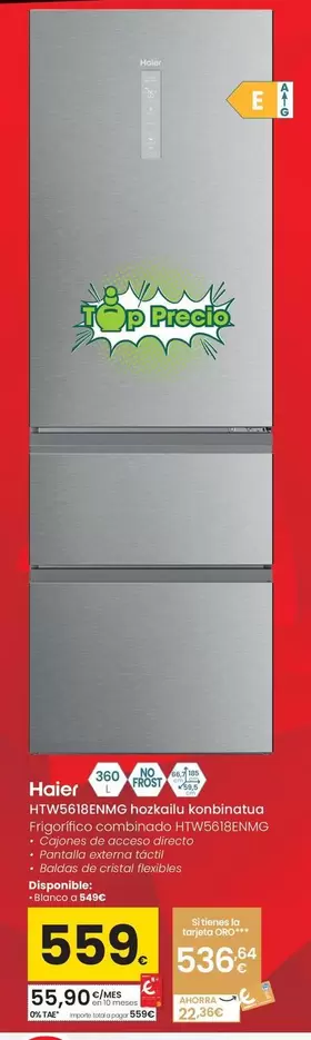 Haier - Frigorifico Combinado HTW5618ENMG