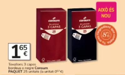 Consum - Tovallons 3 Capes Bordues O Negre