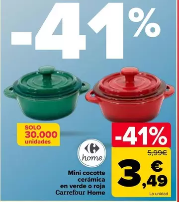 Carrefour Home - Mini Cocotte Ceramica En Verde O Roja