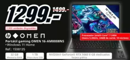 HP - Portatil Gaming MEN 16-AM008NS