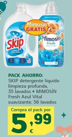 Skip - Detergente Líquido Limpieza Profunda + Mimosin Fresh Azul Vital Suavizante
