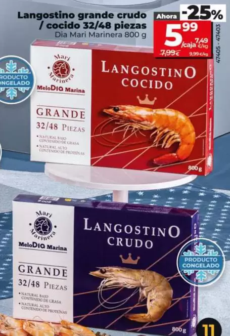Dia Mari Marinera - Langostino Grande Crudo / Cocido 32/48 Piezas 