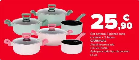 Carnival - Set Bateria 3 Piezas Rosa O Verde + 2 Jabos