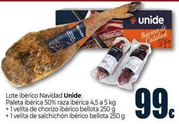 Unide - Lote Iberico Navidad Paleta Iberica 50% Raza Iberica + 1 Velita De Chorizo Iberico Bellota + 1 Velita De Salchichon Iberico Bellota