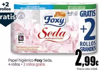 Foxy - Papel Higiénico Seda, 4 Rollos + 2 Rollos Gratis