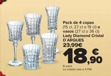 D'Arques - Pack De 4 Copas O Vasos Lady Diamond Cristal