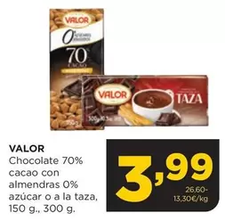 Valor - Chocolate 70% Cacao Con Almendras 0% Azucar O A La Taza