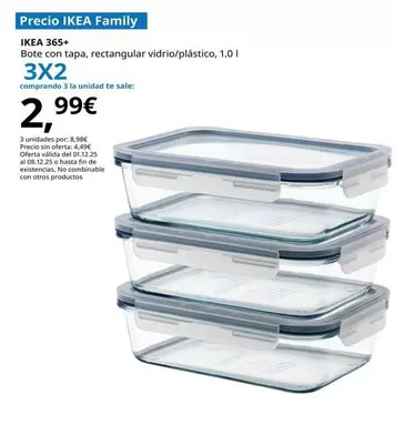 Ikea 365+ - Bote Con Tapa, Rectangular Vidrio/plástico, 1.0 L