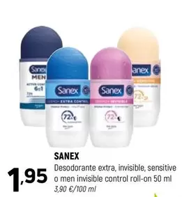 Sanex - Desodorante Extra, Invisible, Sensitive O Men Invisible Control Roll-on