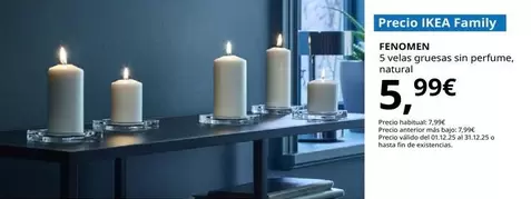 Fenomen - 5 Velas Gruesas Sin Perfume, Natural