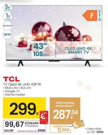 TCL - Tv Qled 4K Uhd 43P7K