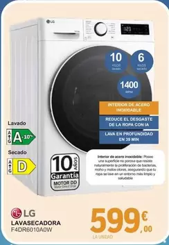 LG - Lavasecadora F4DR6010A0W