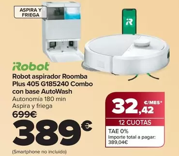 Irobot - Robot Aspirador Roomba Plus 405 G185240 Combo Con Base Autowash
