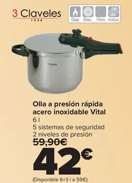 3 Claveles - Olla A Presion Rapida Acero Inoxidable Vital