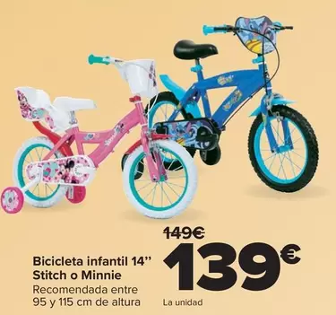 Bicicleta Infantil 14" Stitch O Minnie