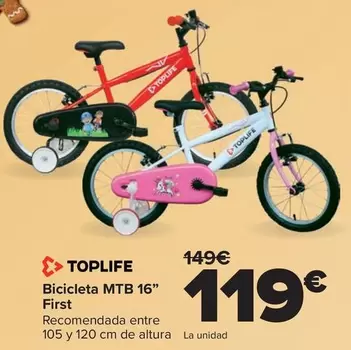 Toplife - Bicicleta MTB 16" First