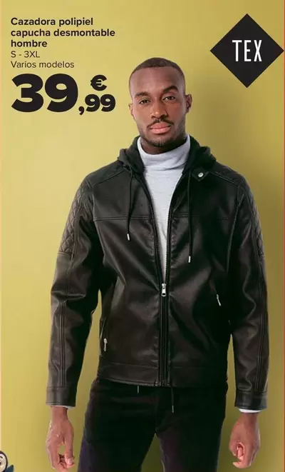 TEX - Cazadora Polipiel Capucha Desmontable Hombre