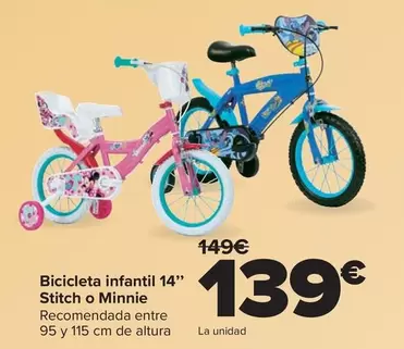 Bicicleta Infantil 14" Stitch O Minnie