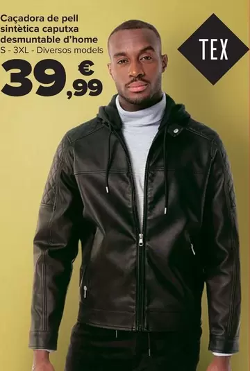 TEX - Cazadora Polipiel Capucha Desmontable Hombre