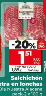 Dia Nuestra Alacena - Salchichón Extra En Lonchas  Pack-2 X 100 G