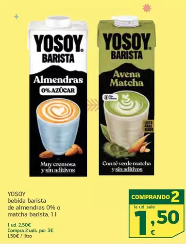 YoSoy - Bebida Barista De Almendras 0% O Matcha Barista