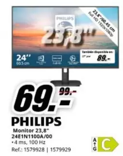 Philips - Monitor 23.8" 24E 1N1100A/00