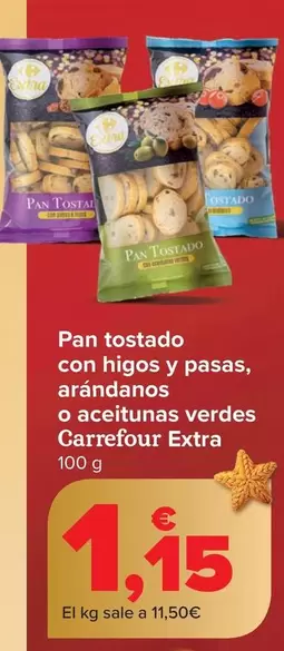 Carrefour Extra - Pan Tostado Con Higos Y Pasas Arándanos O Aceitunas Verdes