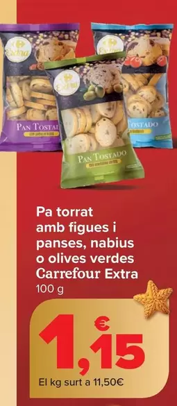 Carrefour Extra - Pan Tostado Con Higos Y Pasas Arándanos O Aceitunas Verdes