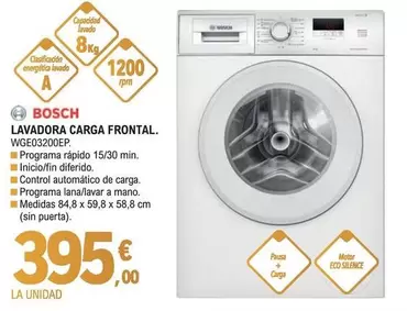 Bosch - Lavadora Carga Frontal. WGE03200EP