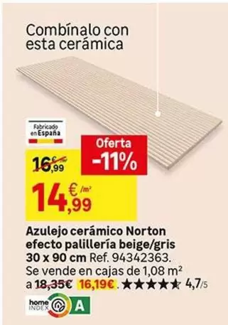 Norton - Azulejo Ceramico Efecto Paillerría Beige/gris