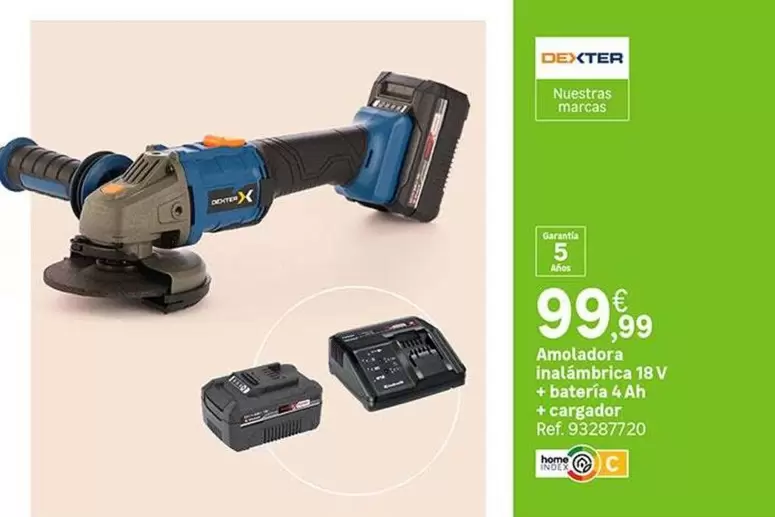 Dexter - Amoladora Inalambrica 18v + Bataria 4ah + Cargador