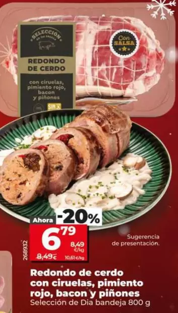 Seleccion De Dia - Redondo De Cerdo Con Ciruelas, Pimiento Rojo, Bacon Y Piñones 