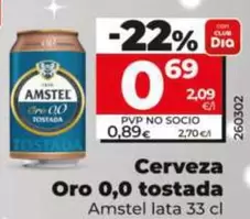 Amstel - Cerveza Oro 0,0 Tostada