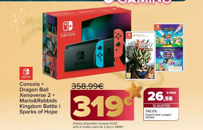 Nintendo SWITCH - Consola + Dragon Ball Xenowers 2 + Mario&Rabbids Kingdom Battle Y Sparks Of Hope