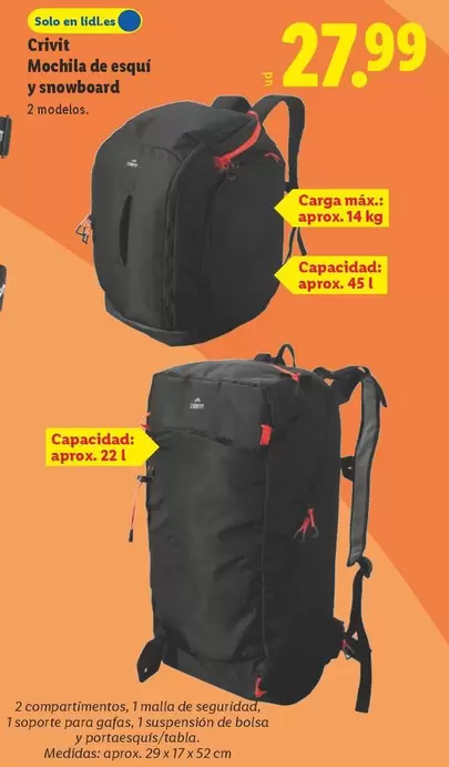 Crivit - Mochila De Esqui Y Snowboard