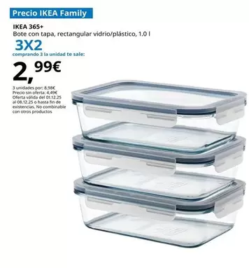 Ikea 365+ Bote Con Tapa, Rectangular Vidrio/Plástico