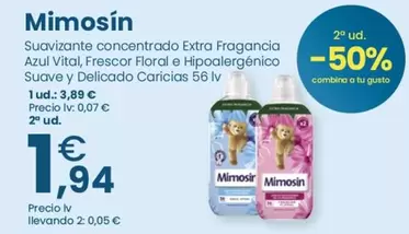 Mimosín - Suavizante Concentrado Extra Fragancia Azul Vital, Frescor Floral E Hipoalergenico Suave Y Delicado Caricias 56 Lv