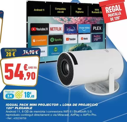 Iggual - Pack Mini Projector + Lona De Projecció 120" Plegable