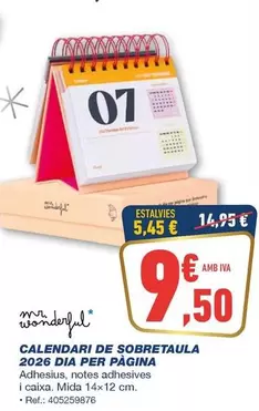 Mr Wonderful - Calendario De Sobretaula 2026 Dia Per Pagina