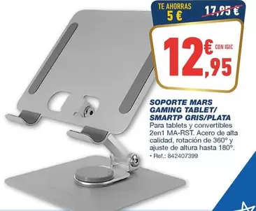 Mars - Soporte Gaming Tablet/ Smartp Gris/Plata