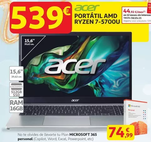Acer - Portátil Amd Ryzen 7-5700u