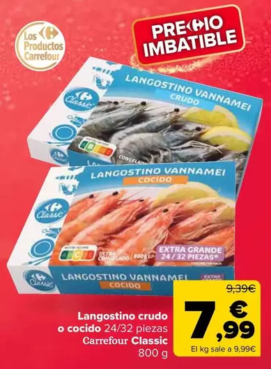Carrefour Classic - Langostino Crudo O Cocido 24/32 Piezas