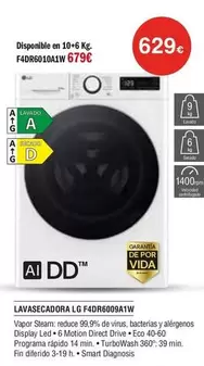 LG - Lavasecadora F4DR6009A3W