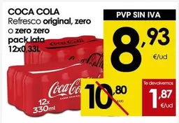 Coca-Cola - Refresco Original, Zero O Zero Zero Pack Lata