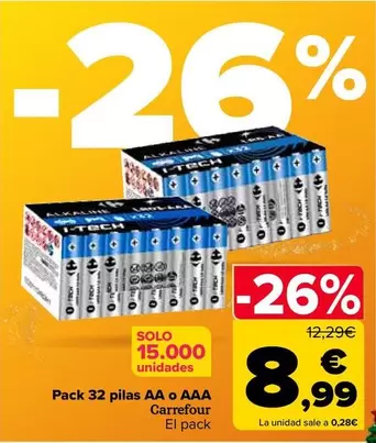 Carrefour - Pack 32 Pilas AA O AAA