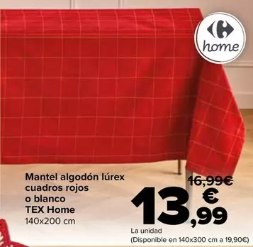 Tex Home - Mantel Algodón Lúrex Cuadros Rojos  O Blanco 