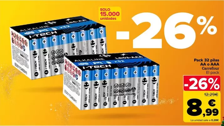Carrefour - Pack 32 Pilas AA O AAA